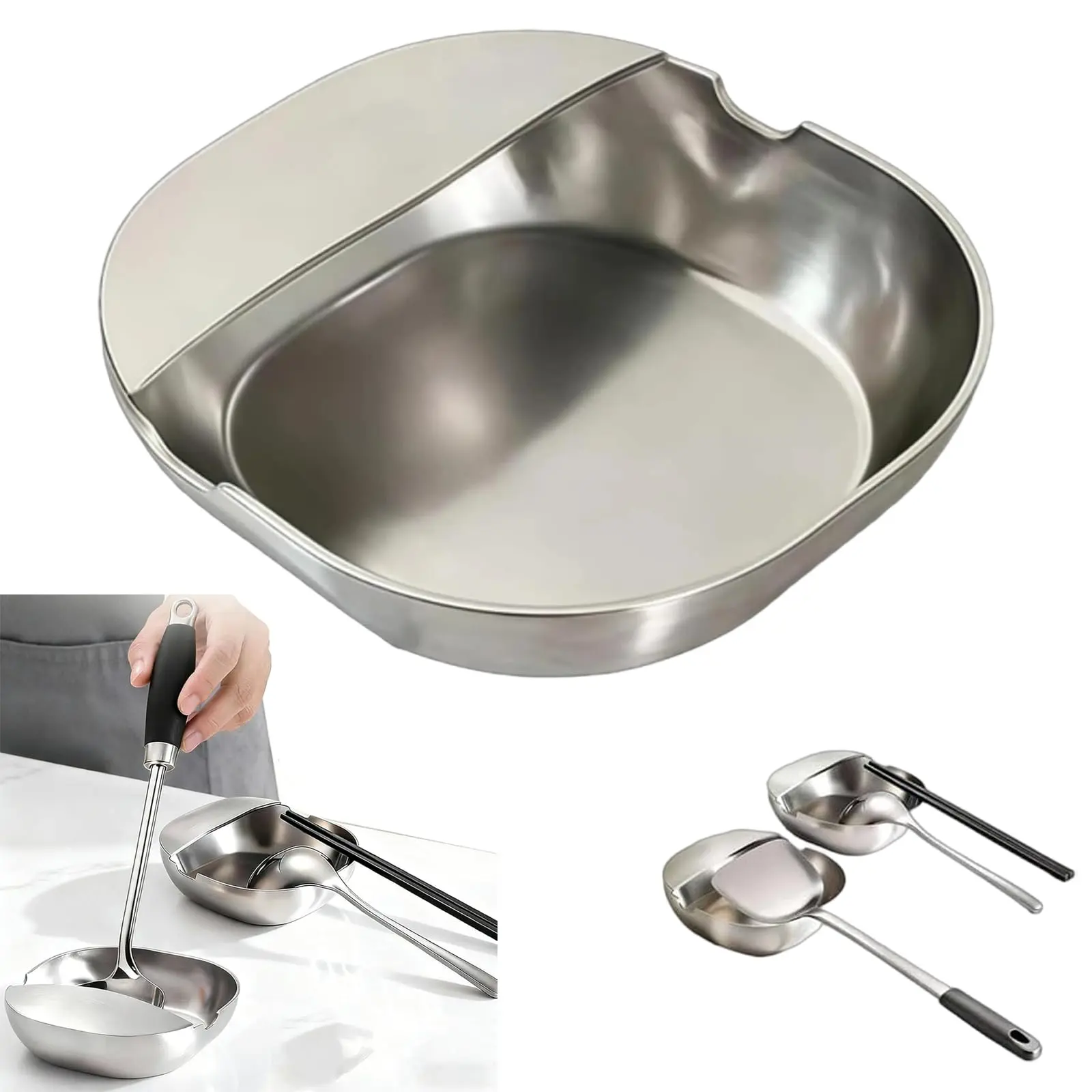 2-in-1 Stainless Steel Tableware Rest & Snack Bowl - Functional Solid Metal Kitchen Tool, Heat-Resistant, Dishwasher-Safe Utensil Holder for Spatula, Ladle, Tongs, Stove Top & Countertop Use, No Flimsy Construction, Durable Kitchen Tool