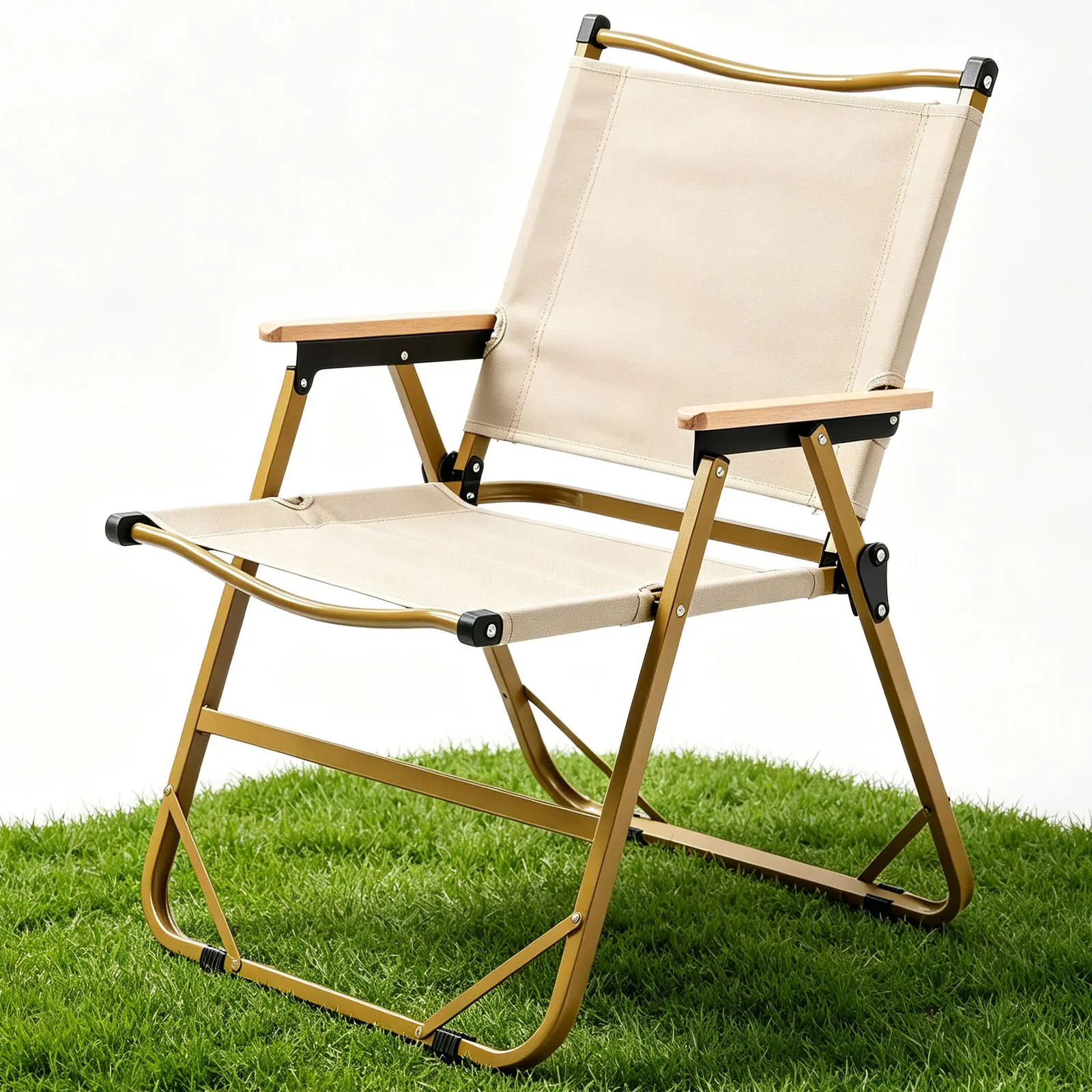 Portable Camping Chairs Folding Lawn Chair Outdoor Lightweight Beach Chair for Adults Outside Sports, Wooden Handle, Wide Camp Chair for Fishing, Hiking, Travel, Picnic, Backyard,1 Pack