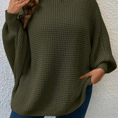 Plus Size Batwing Pullover Sweater, Comfortable Thick Warm Knitwear for Women, Aesthetic Sweater, Womenswear, Tops, Fit