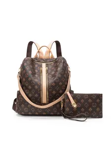 Fashionable Geometric Pattern Backpack & Wallet Set, Large Capacity Vintage Multifunctional Backpack, Versatile High-quality Daily Commuting Bag Set, Purse Backpack Combo, Backpack Plus Purse Combo