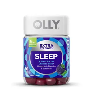 OLLY Extra Strength Sleep Gummy, Occasional Sleep Support, 5 mg Melatonin, L-Theanine, Chamomile, Lemon Balm, Sleep Aid, BlackBerry - 50 Count Supplement Fitness Dietary Edible