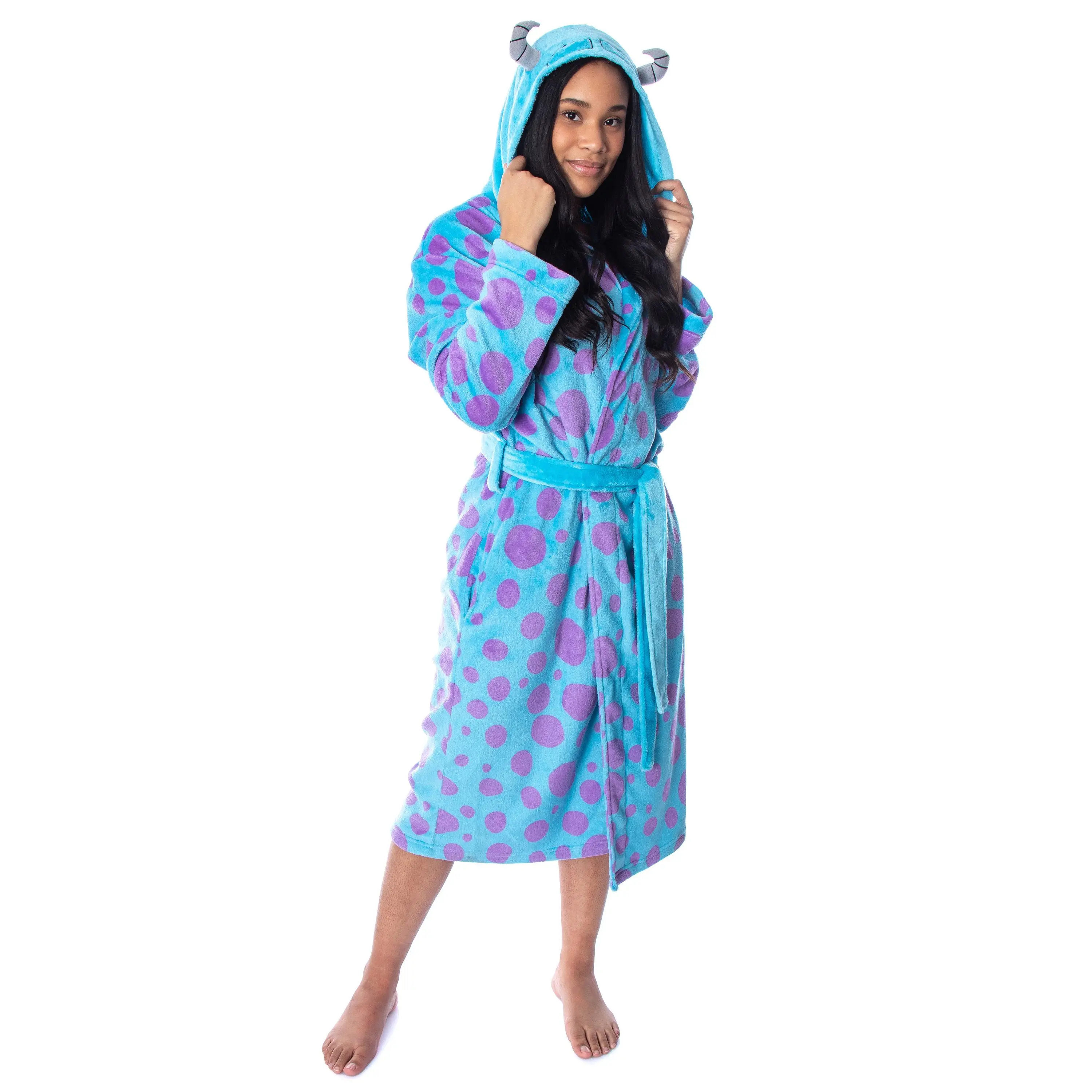 Disney Adult Monsters Inc Sulley Costume Ultra-Soft Fleece Plush Hooded Robe Bathrobe