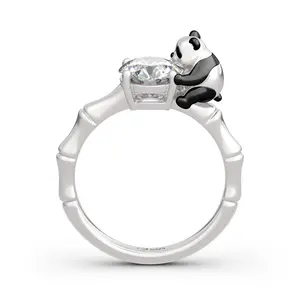 Jeulia Hug Me "Cute Panda" Round Cut Sterling Silver Ring