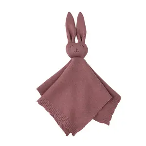 Mauve KNIT BUNNY LOVEY Mini Blanket for Newborn Baby Toddler 100% Cotton Soft & Comfortable Heirloom Keepsake