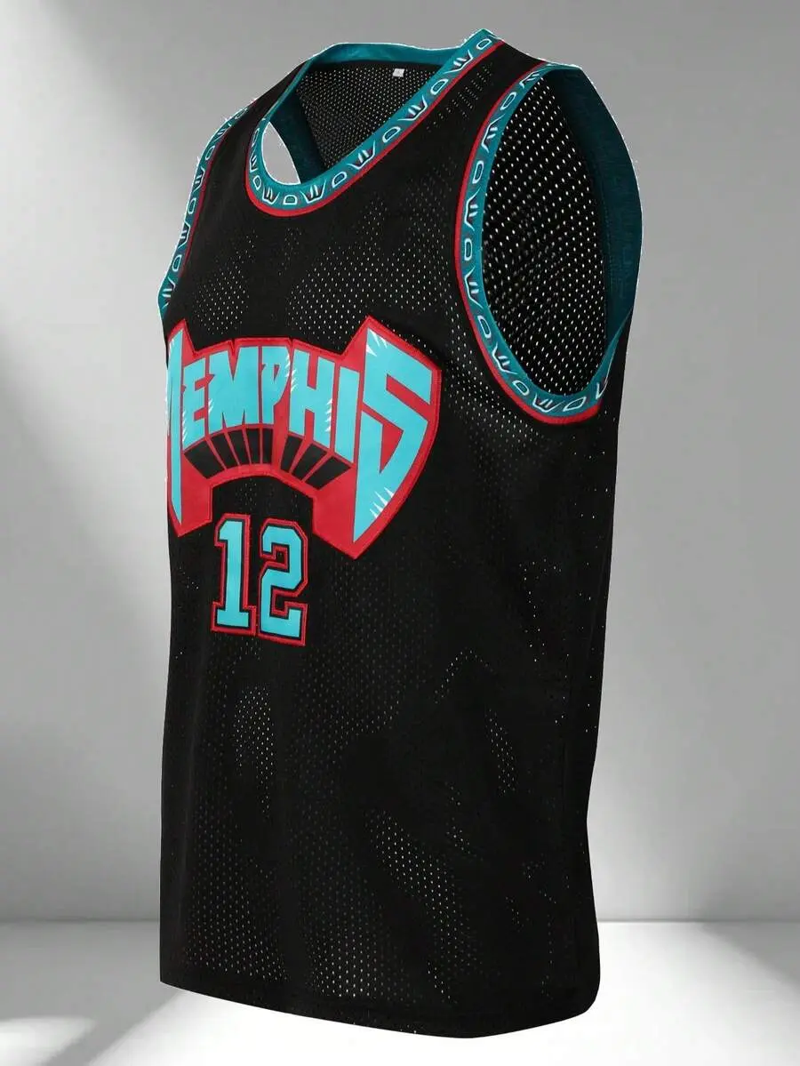 Men's Embroidered Basketball Jersey 12 Black Casual Sleeveless Vest V-Neck T-Shirt Party Sports Top