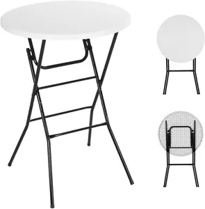 Nice C Plastic High Top Round Table, Portable Cocktail Bar Table with Detachable Legs, 31.5" Folding Tables, Waterproof Outdoor/Indoor Tables for Parties, Weddings, Camping Backyard