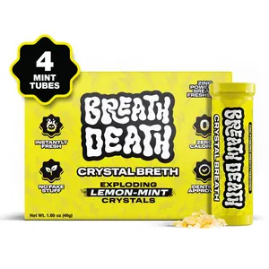 Breath Death | Crystal Breth: Lemon-Mint | Exploding Mint Crystals - Fast-Acting, Zinc-Infused Mints, Zero Calories, Gluten Free - Deadly Fresh Crunchy Crystal Mints – 4 and 8-Tube Packs