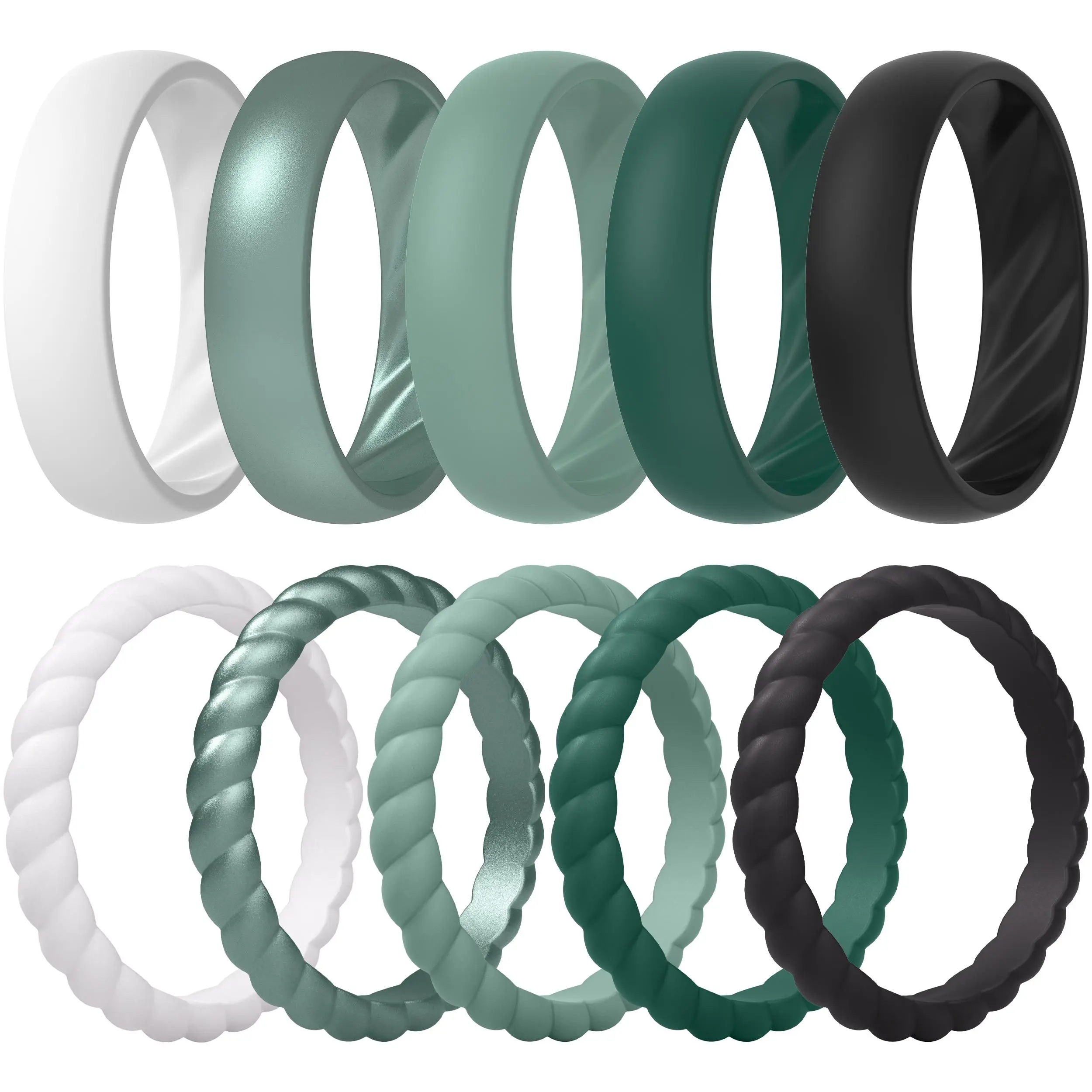 ThunderFit Silicone Rings for Her, Mix Women's Silicone Wedding Rings, 1.8mm Thick Rubber Engagement Rings Swivel & 5.5mm Classic Rings Combo