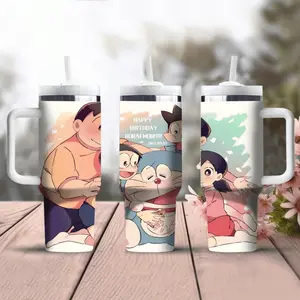 1pc 40oz Doraemon water bottle, stainless steel insulated water cup, portable travel cup, outdoor cup, accompanying cup with handle, thermos cup, cup set-Christmas Valentine's Day gift for Mother's Day, suitable for gift giving
