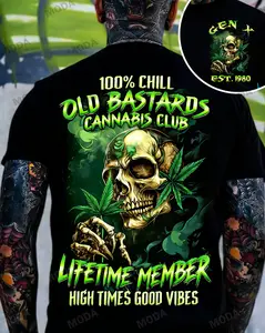 Chaosmoda Generation X 100% Chill Old Bastards Cannabis Club Custom Year Skull T-shirt