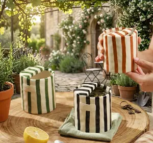 Colorful Striped Ceramic Coffee Cup Hand-Held Design for Home Office Use Hand-Pressed Texture Stylish Drinking Cup