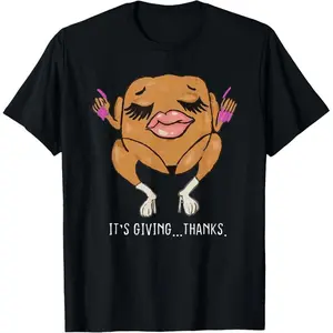 Thanksgiving Graphic T-Shirt for Men, Casual Short Sleeve "It's Giving Thanks" Meme Tee, Soft for Outdoor Wear