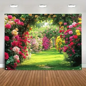 2D Flat, 2D Flat Banner 1pc, Beautiful Spring Floral Background - Photography Backdrop and Party Banner for Holiday Gatherings, Family Photography, Garden Decoration, Backgrounds and Banners YF, 2