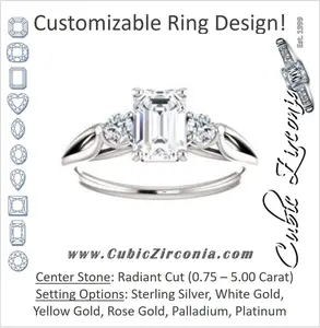 Cubic Zirconia Engagement Ring- The Mahlia (Customizable 3-stone Design with Radiant Cut Center, Round Accents and Split Band)