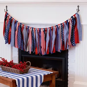 Patriotic Ribbon Banner for 4th of July Party Decor, Blue Stars Stripes Garland, Independence Day Decoration, Usa Flag Theme