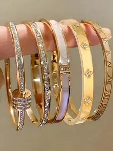 Elegant Titanium Steel Bracelet Set, Fashionable Stacking Bracelets, 5-Piece Classic Design, Perfect for Daily Wear and Special Occasions