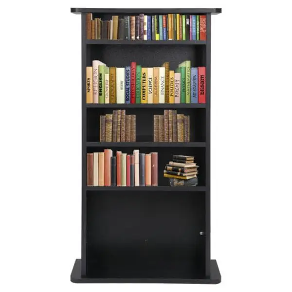 ZENSTYLE 5-Shelf Media Storage Cabinet - Stable Indoor Apartment Organizer for Storage Organization, Bookshelf Organizing, Black Home Entertainment Furniture, Display Shelf Living Room Use (Books, Games, DVDs)