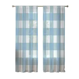 2pc Blue Plaid Print Curtains, All-Seasons Use, Rod Pocket Hanging, Half Light Blocking, Fashionable Window Covering, Polyester FiberSuitable for home decoration in bedrooms, living rooms, studies, kitchens, dining rooms, and bathrooms.