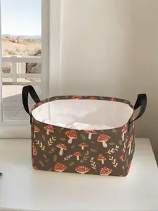 Mushroom Pattern Printed Open Storage Box, Multi-functional Storage Basket with Handle, Foldable Clothes Storage Basket, Fabric Laundry Basket Organizer for Home Living Room Bathroom Kitchen