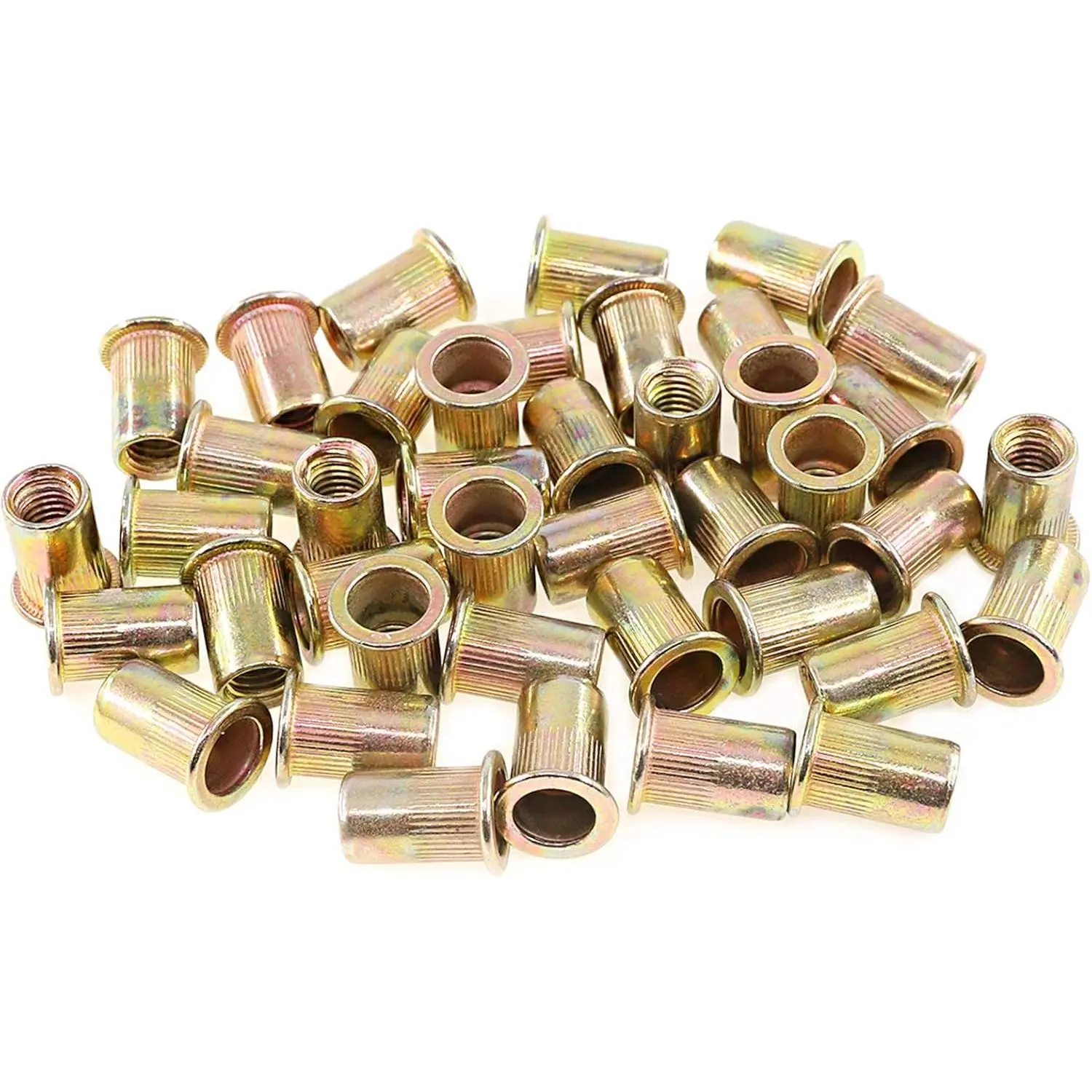 100 count M8 Rivet Nuts Metric Zinc Plated Rivet Nut Carbon Steel Rivet Nut Flat  Threaded Insert Kit Threaded Rivet Insert Nutsert Rivnuts Kit for Furniture