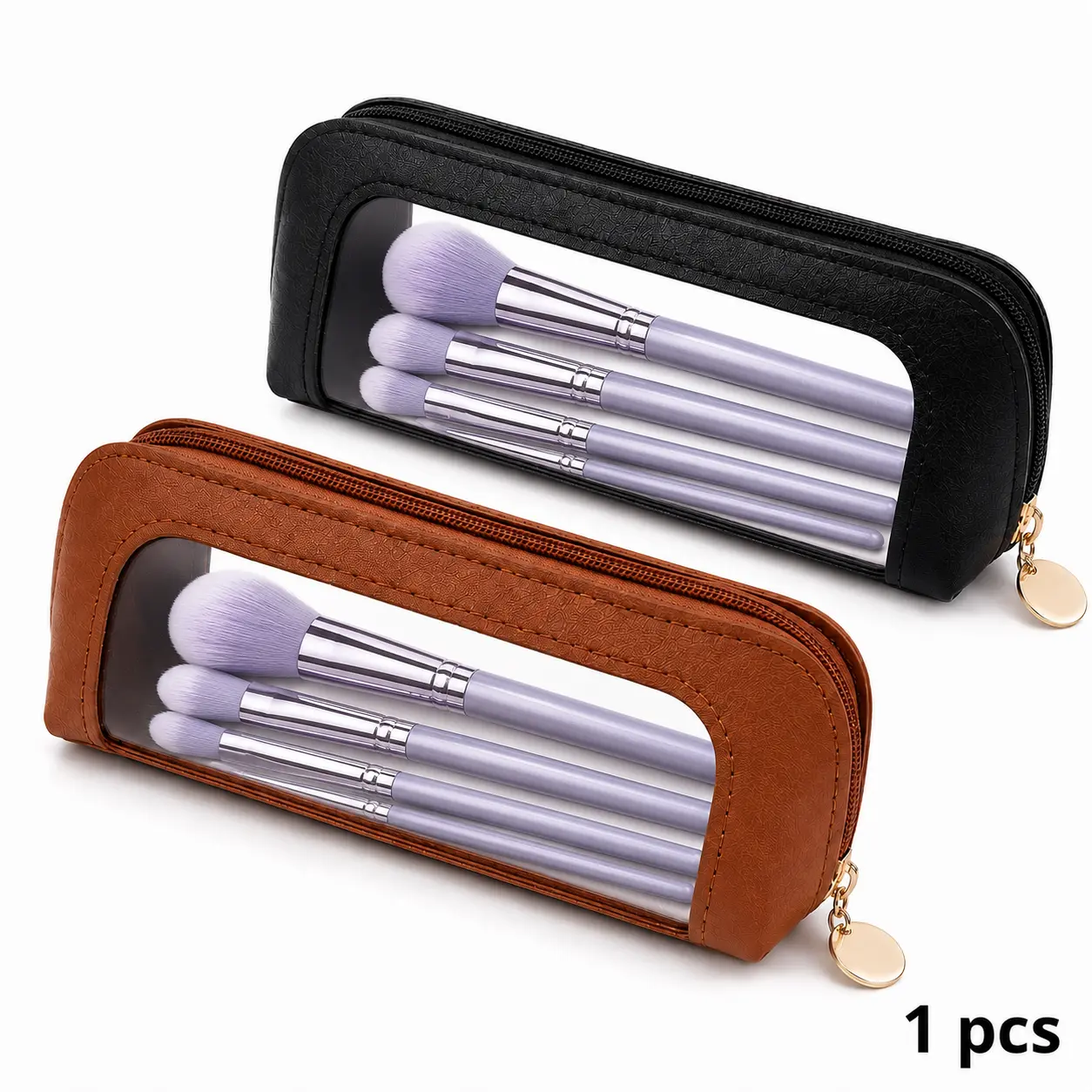 Large-Capacity Clear PU Leather Window Pencil Pouch, Transparent PVC Makeup Brush Storage Bag, Portable Aesthetic Multi-Use Home Organizer for StudyTok School Desks & MakeupTok Travel Cosmetics