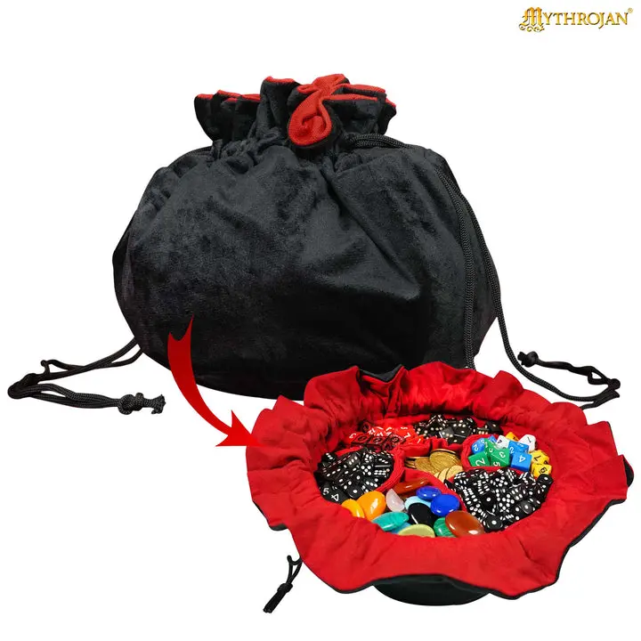 Mythrojan Men's Drawstring Bag - Dungeon Master Themed Velvet-Cotton Organiser Belt Bag for Dice Storage, 7-Section Design