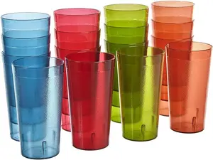 Assorted Cafe Plastic Reusable Tumblers 20-ounce and 32oz Water Cups Assorted Colors | Restaurant Style Drinking Glasses Value Set, Stackable, BPA-free...