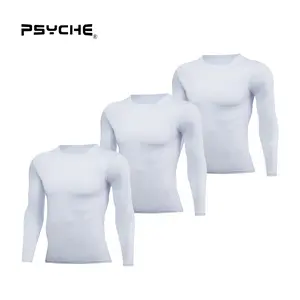 PSYCHE Men's 3 Pack Compression Shirt Long Sleeve Workout Gym T-Shirt Running Top Cool Dry Sports Base Layer Undershirts Sweat-Wicking Ultra-Breathable Muscle Support