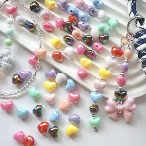 Acrylic Electroplated Colorful Star & Heart Shape Straight Hole Beads for DIY Jewelry Making and Craft Projects