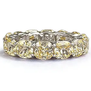 S925 Silver Fat Square 5*5mm Yellow Diamond Row Diamond Ring Stacking Ring for Women Ins Style Ring Band anniversary band size