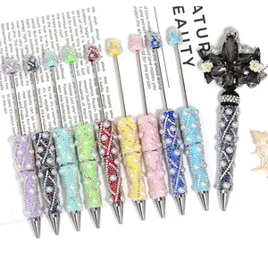 Luxury DIY Full Rhinestone Beaded Pen with Pearls, Crystal Chains & Beads – Fashionable Multi-Color Rotating Plastic Ballpoint Pen