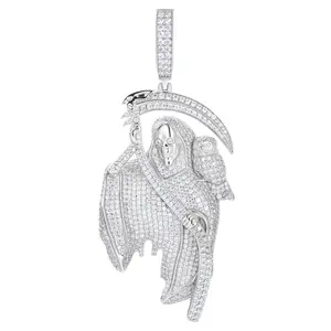【#P535】Iced Out Reaper Pendant With Owl UCCIYO S925 Sterling Silver Synthetic Moissanite Pendant Necklace for Women Men Hip Hop Jewelry Gift summerwins