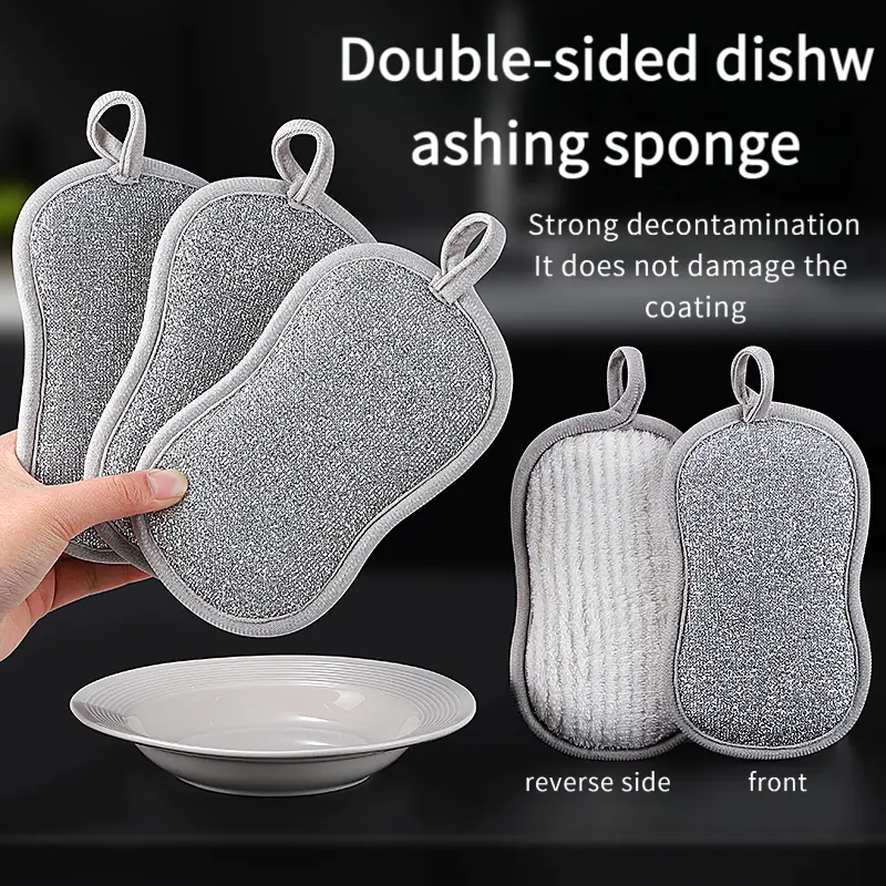 Dual-Sided Sponges Kitchen, Non Scratch Microfiber Dish Sponge All Purpose Dish Washing Scrubber for Cleaning Non-Stick Cookware Dishes Kitchen Pots Pans Sink Household