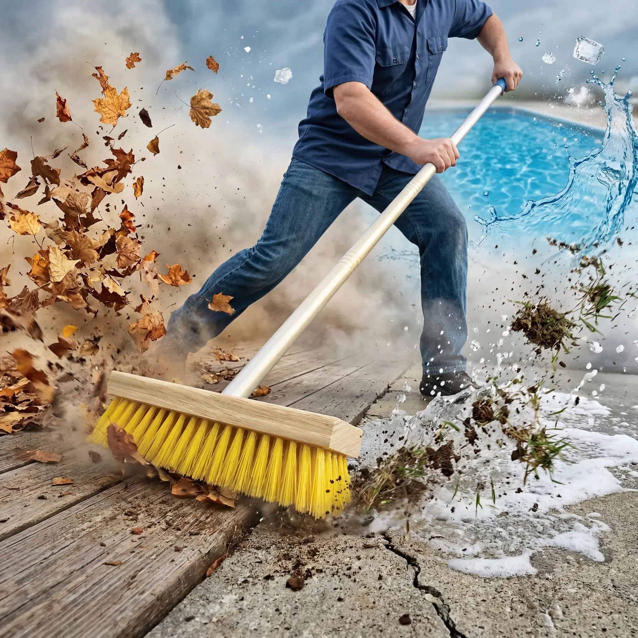 Lola Heavy-Duty Long-Handle Outdoor Cleaning Broom, 48-in Steel-Wooden Components, Lightweight, Washable Bristles, No Chemicals Needed, Ideal for Decks, Driveways, Cement & Asphalt, 5-Year Guarantee