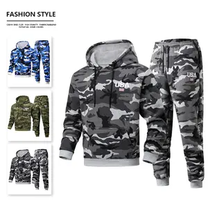 Men's Camo Hooded Set American Style USA Print Hoodie + Joggers Multi-Color Camo Available Comfortable & Versatile Fashion Outfit Created for Athletes, Everyday Casual, Street Style, & Outdoor Light Activities