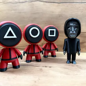 3D Printed Squid Game Character Figurines Set, Soldier Worker Manager Collectibles, Mystery Mask Man TV Series Accessories