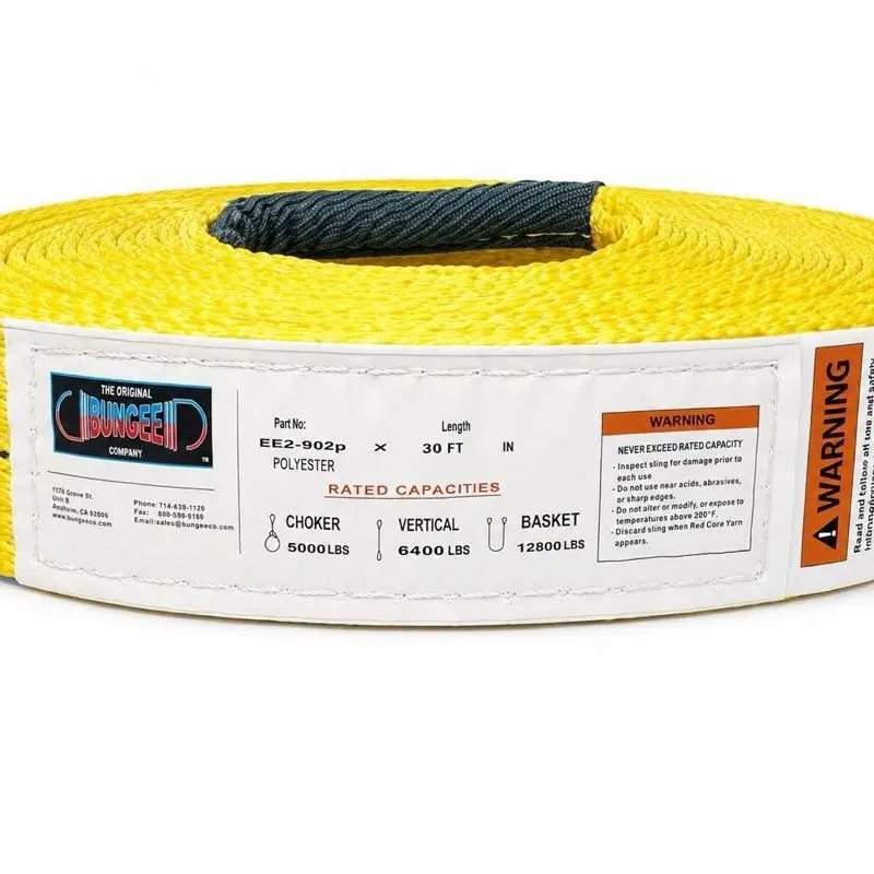 Heavy Duty Lifting Slings, 2" Wide 2-Ply 10ft Yellow, Bungee, Reinforced Covered Eyes, Tapered and Twisted Eyes
