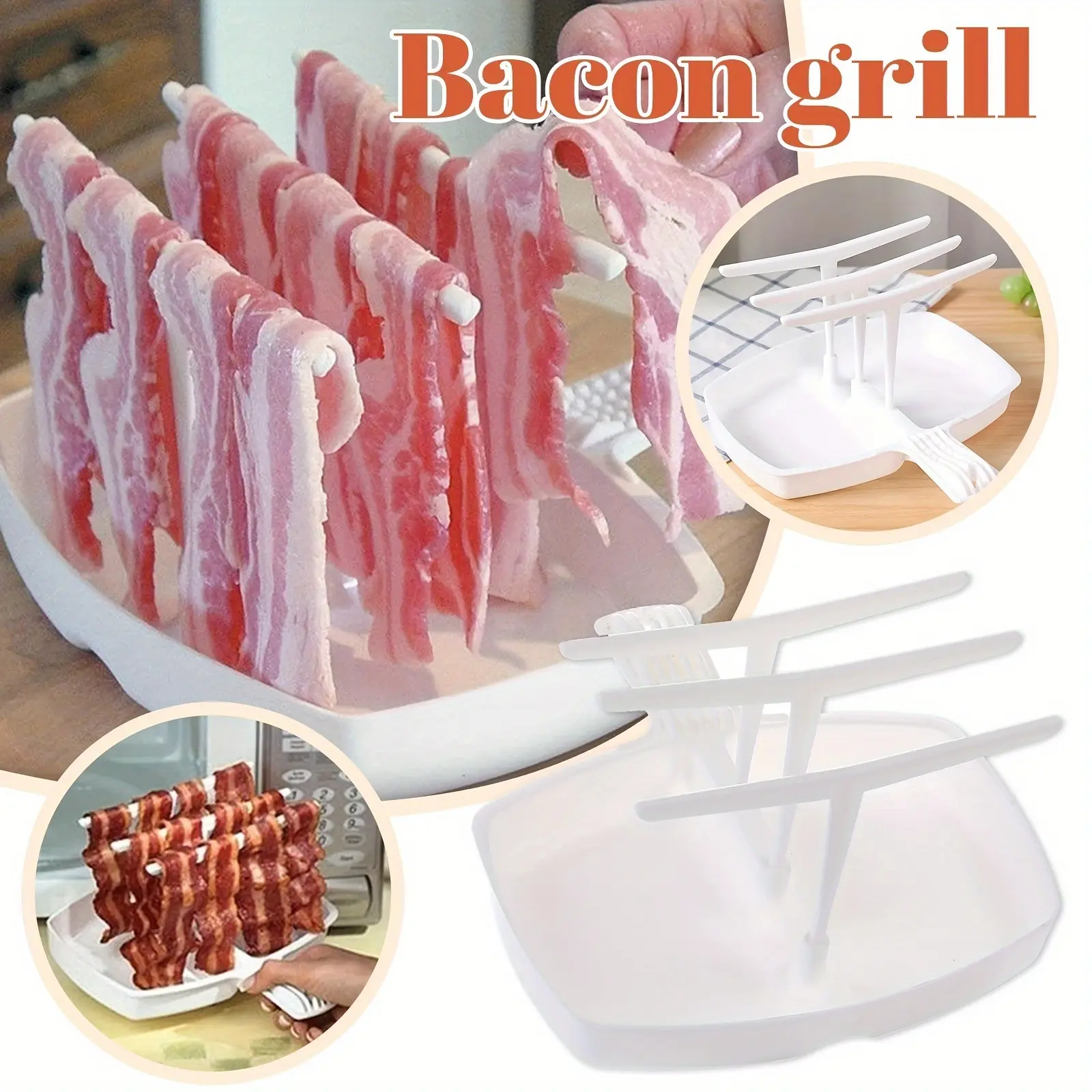 1pc Cook Delicious Bacon in Minutes with this Plastic Grill Microwave Oven Plate! Durable Kitchenware Kitchen Gadget