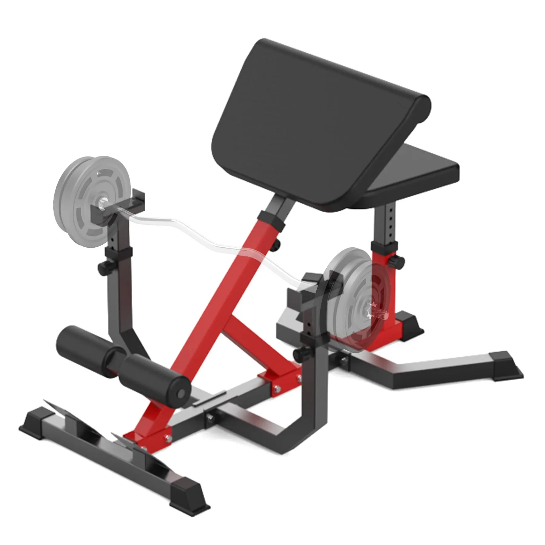 GARVEE 2-In-1 Roman Chair & Preacher Curl Bench Multi-Function Heavy-Duty Hyperextension Bench with Adjustable Height for Arms, Ab, Back, Glute & Leg Extension Exercise Equipment, Black and Red
