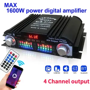 1600W Peak Power Digital 4-Channel HiFi Audio Amplifier - Bluetooth Karaoke Player with FM Radio, Remote Control, Card & USB Support for Smartphone Devices