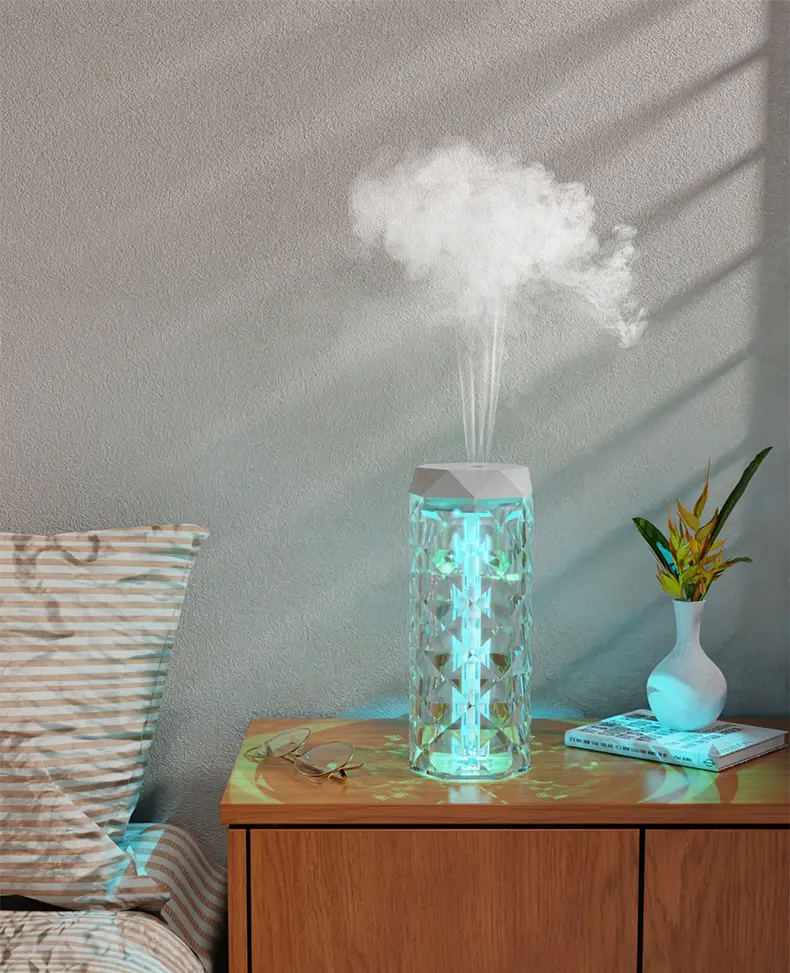 Mini Air Humidifier with Night Light Lamp Portable Home LED Humidifiers Acrylic Crystal Diamond Night Light for Kids