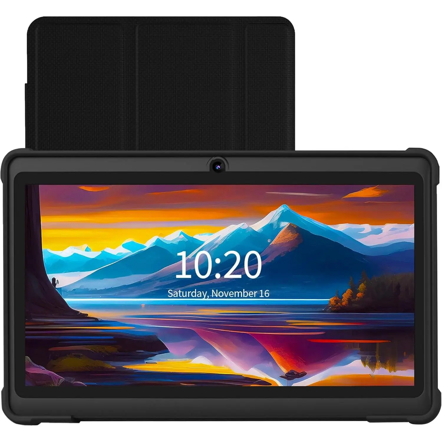 7 in Android 13 IPS HD Screen Digital Tablet - Compact Portable Quad-Core Device with 32GB Storage, WiFi, Bluetooth, Dual Cameras, USB-C Port, Wireless Charging, Rechargeable Capability, Black
