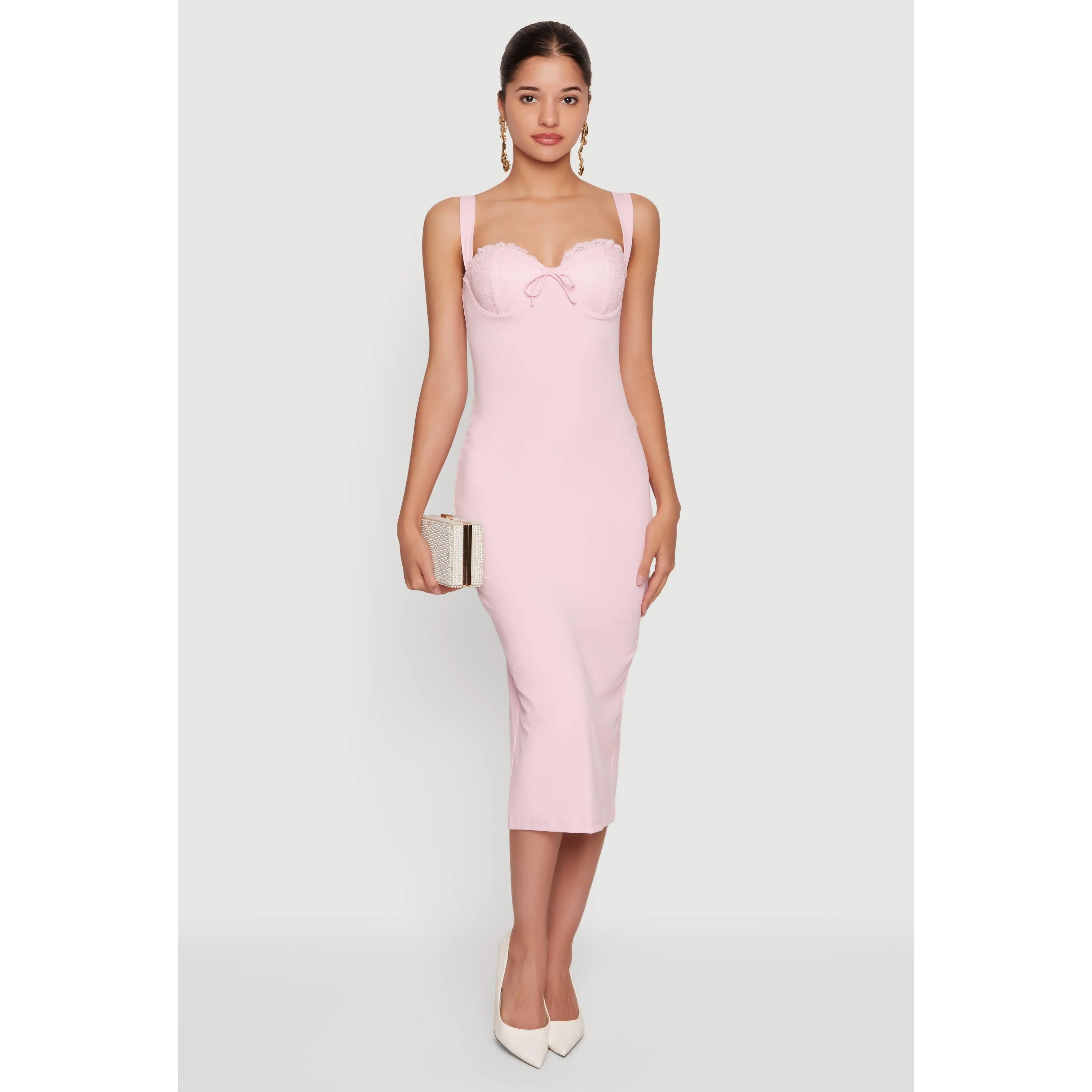 Lace Detail Bustier Midi Dress