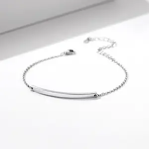 ChicSilver Dainty Daily Minimalist Simple Casual High Polished Unisex Bar 925 Sterling Silver Bracelet for Women Men