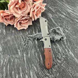 Folding knife, Outdoor camping knives, with natural walnut handle and choil design, crafted from high-hardness 5Cr13Mov steel, with ergonomic, slip-resistant grip, ideal for outdoor camping and hiking, and knife collectors