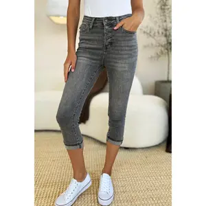 Judy Blue Full Size Button Fly High Waist Cuffed Capris Judy Blue