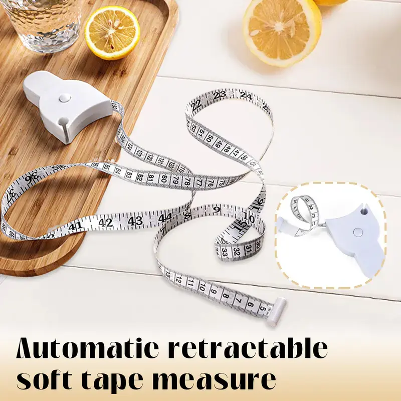 Auto-Retractable Tailor Measuring Tape - 60in 3D Measuring Instrument with Antislip Grip for Home Gym Body Measurements (Waist, Hip, Bust, Arms), White