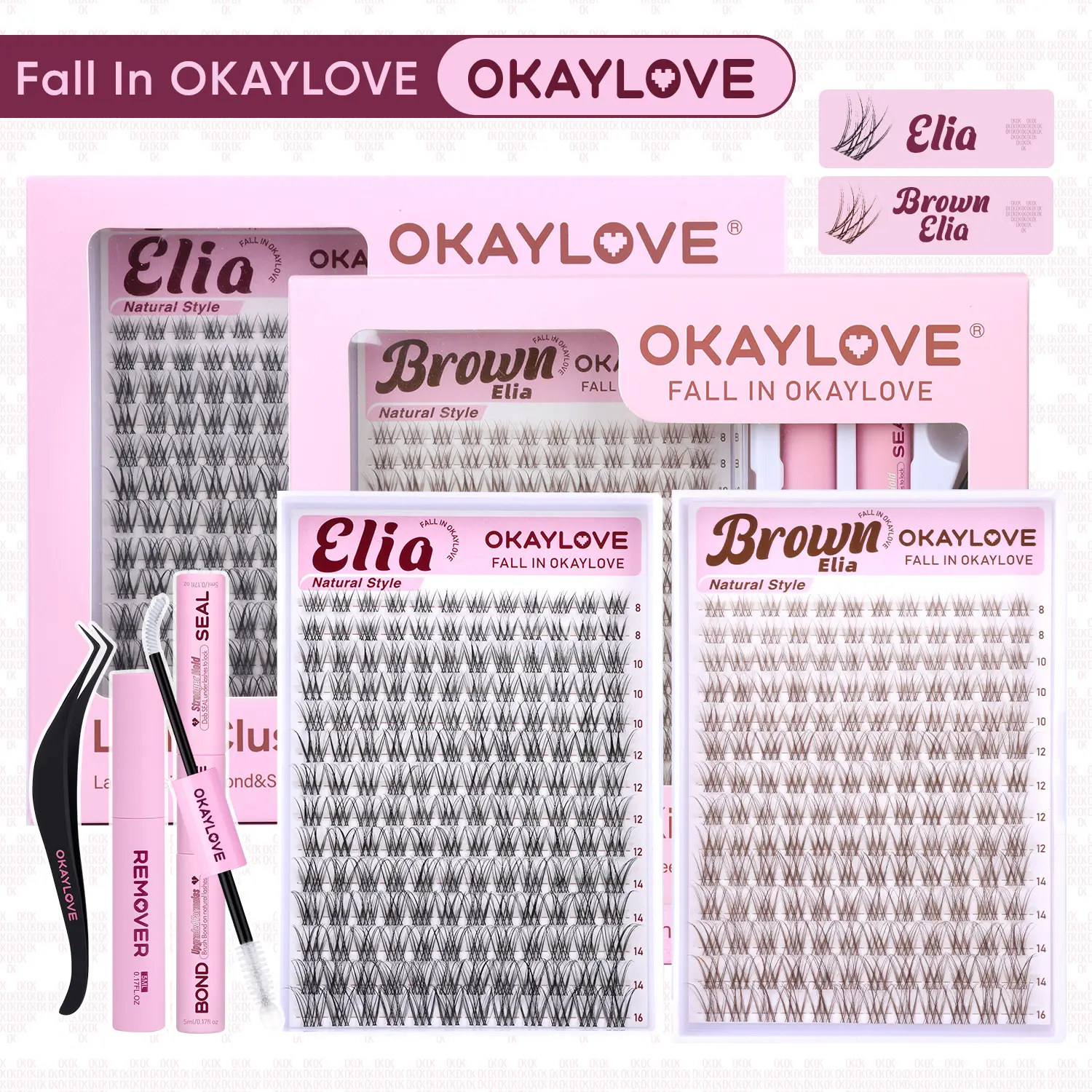 OKAYLOVE Elia | Brown Elia Lash Clusters Kit | CD Curl Wispy Lash Extension Kit | Look Like Real Lashes DIY Eyelash at Home for Natural Makeup Girl Gifts #backtoschool #sohochic