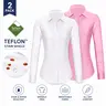 2-Pack Siliteelon Button Down Stain Shield Shirts for Women Collared Wrinkle Free Basic Classic Fit Long Sleeve Tops Business Casual  Office Work Classy Layering Blouse Fall Winter Outfits Inspo