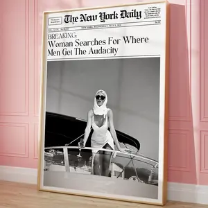 Trendy Retro Newspaper Wall Print New York News Wall Art, Woman Search For Where Men Get The audacity Poster No Frame, Girly Room Print